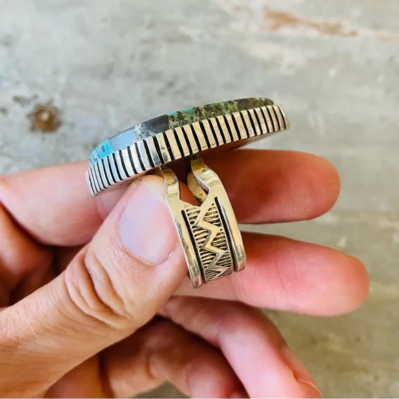 SOLD ♥️ Navajo ♥️ Landon Secatero Sterling Silver & Appaloosa Turquoise Ring - Picture 5 of 13